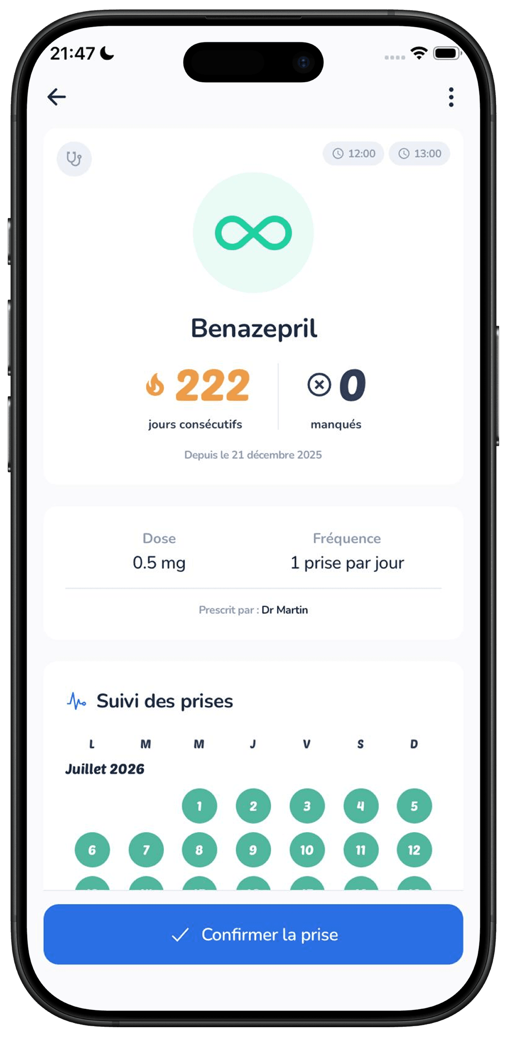 Suivi d'un traitement chronique dans l'application Galia