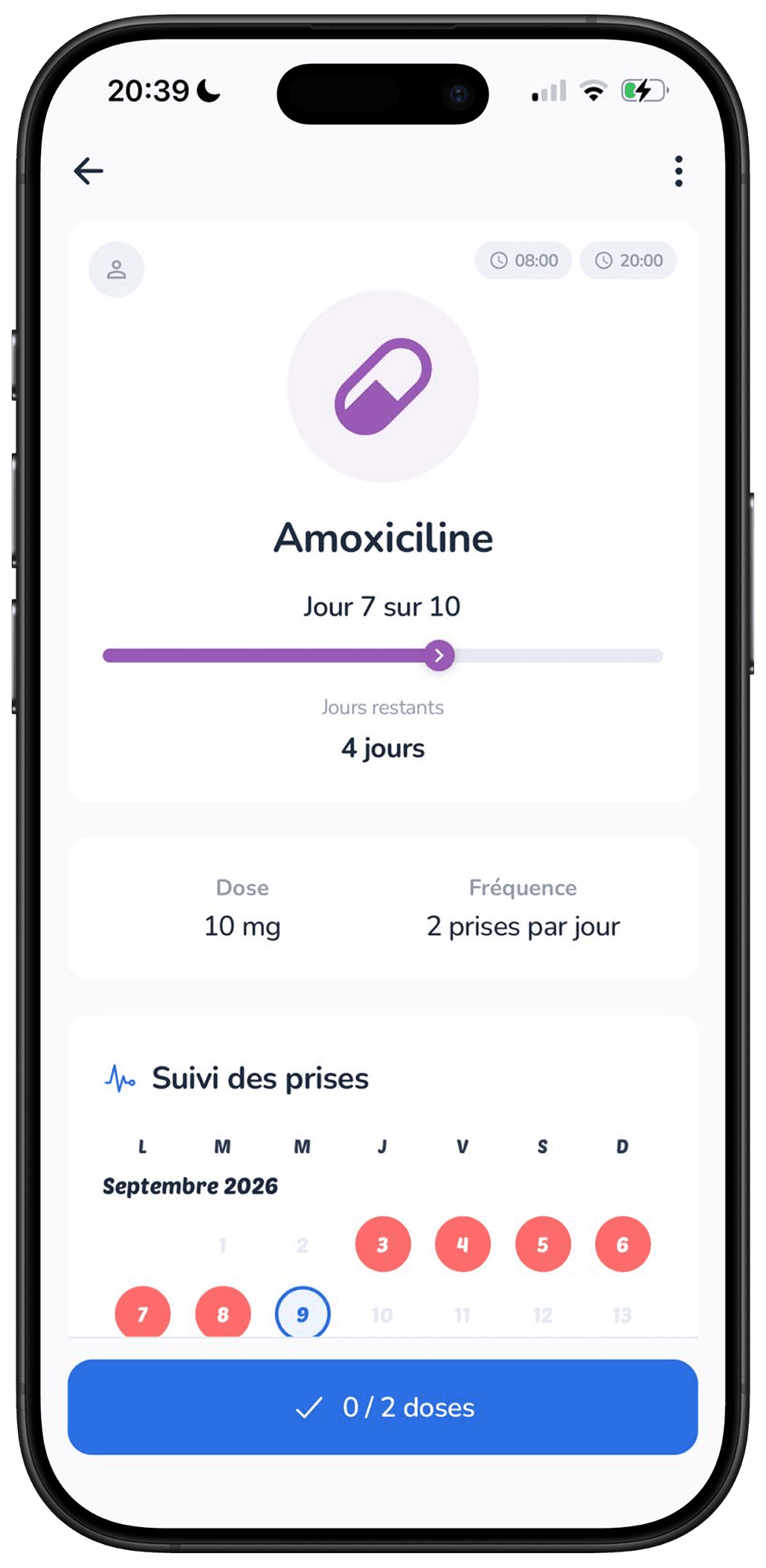 Suivi d'un traitement court (antibiotique) dans l'application Galia