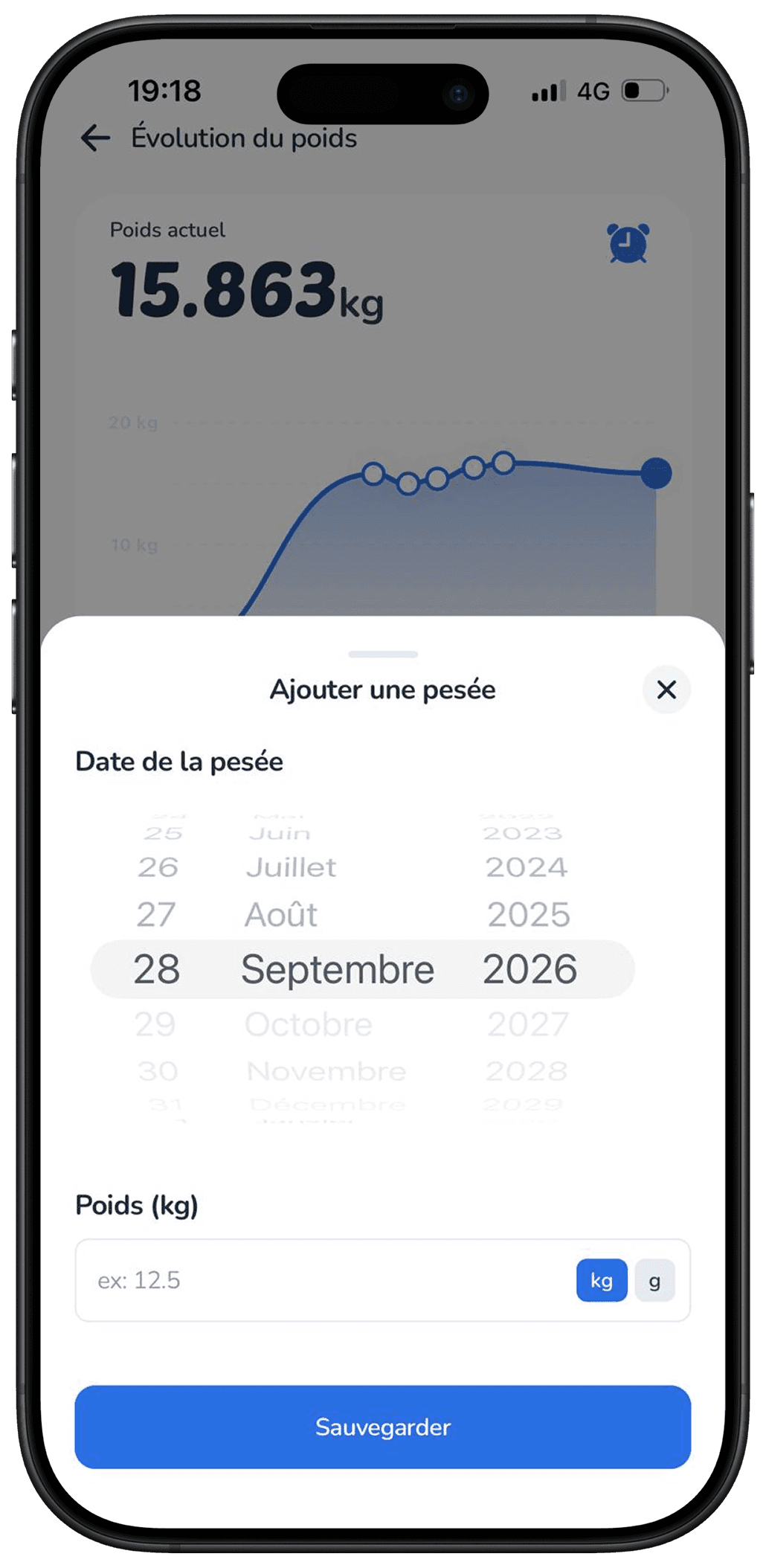 Ajout d'une pesée dans l'application Galia